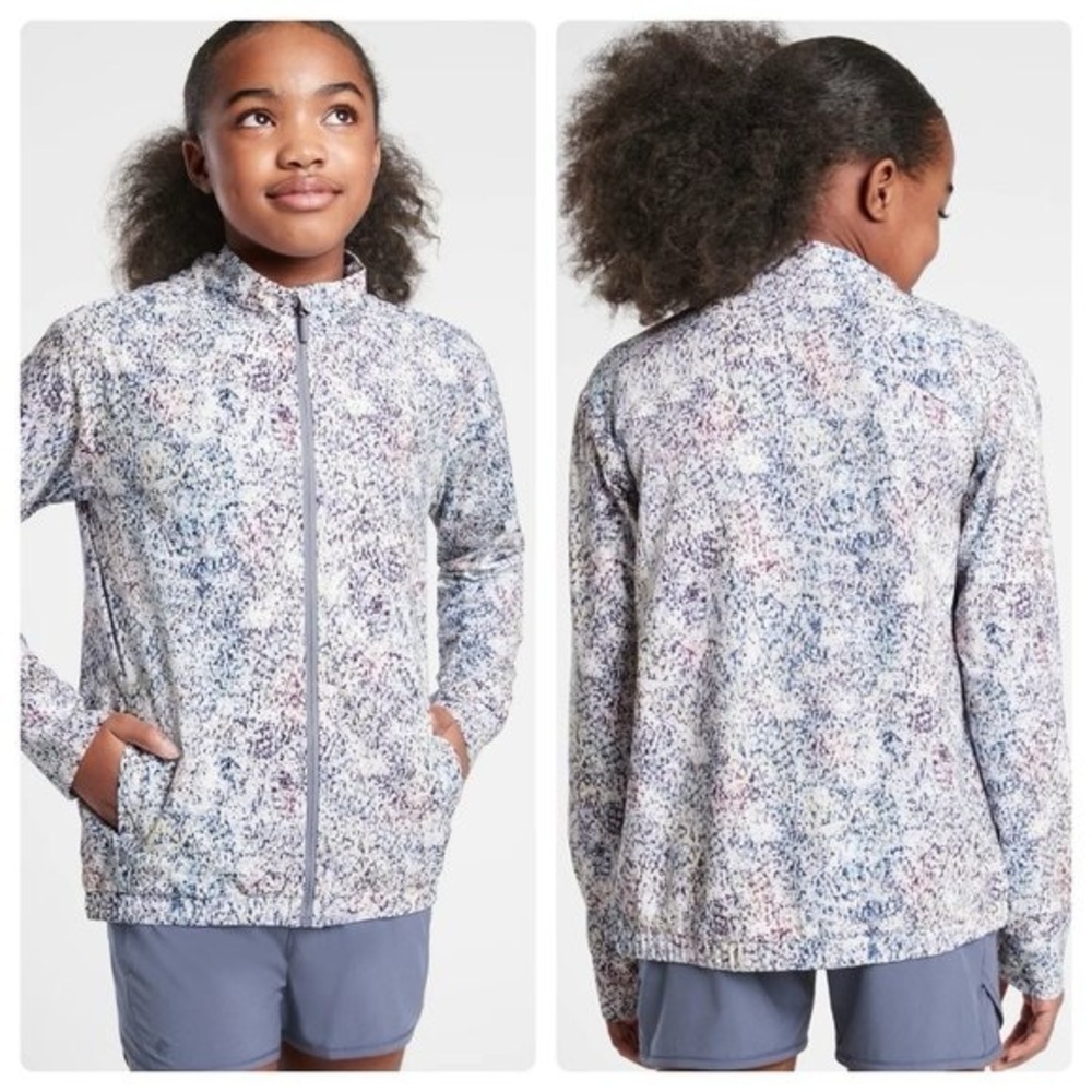 Athleta Girl XXL 16 Ice Storm Soft Lined Full Zip Gray Printed Jacket